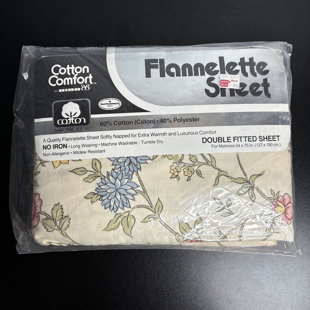 Vintage Cotton Comfort By BIBB Flannelette Sheet Double ( Full ) Fitted Sheet
